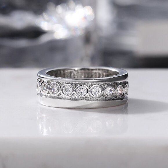 🔥925 Sterling Silver Plated Inlaid Eternity CZ Fashion Ring for Women, L060 - Picture 4 of 5
